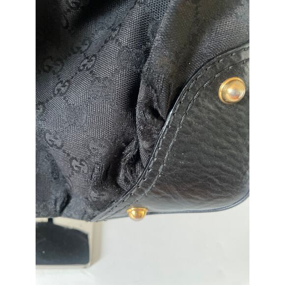 Gucci Black GG Canvas and Leather Medium Jockey Hobo Shoulder Handbag - Picture 9 of 13